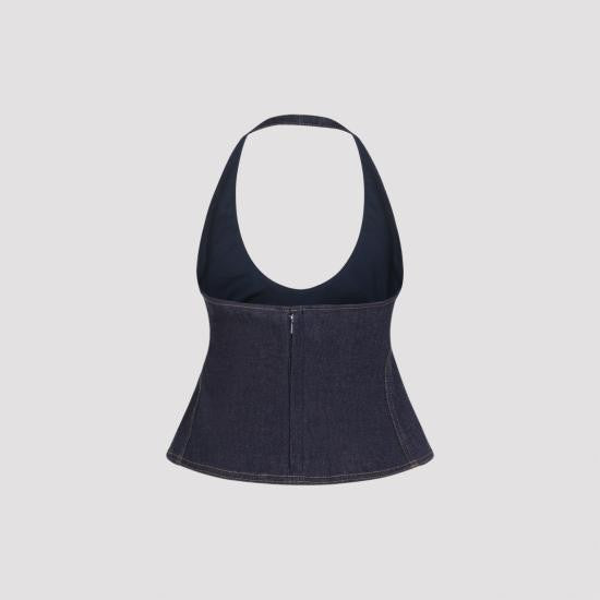 Jacquemus Fitted Sleeveless Denim Top With Halter Neckline