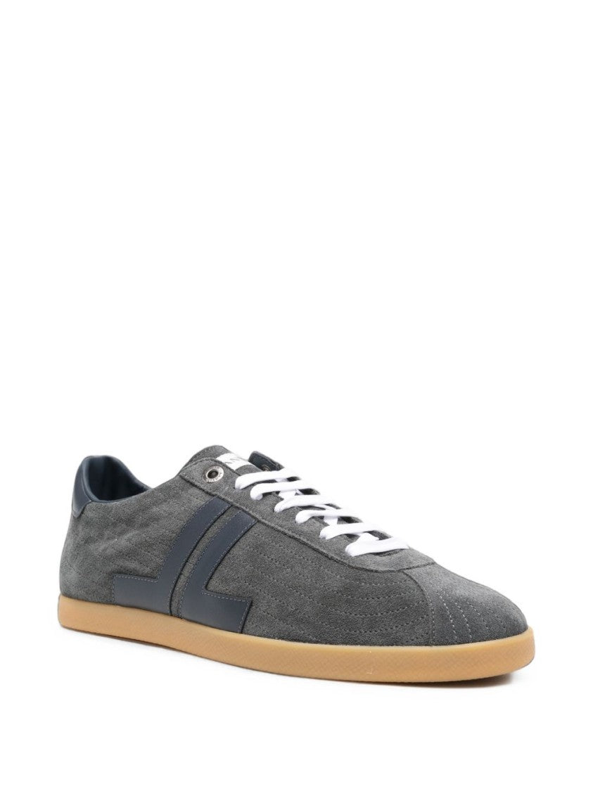 Lanvin Textured Grey Sneakers With Navy Leather Accents