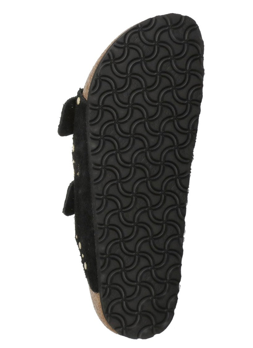 Birkenstock Black Arizona Suede Buckle Slides