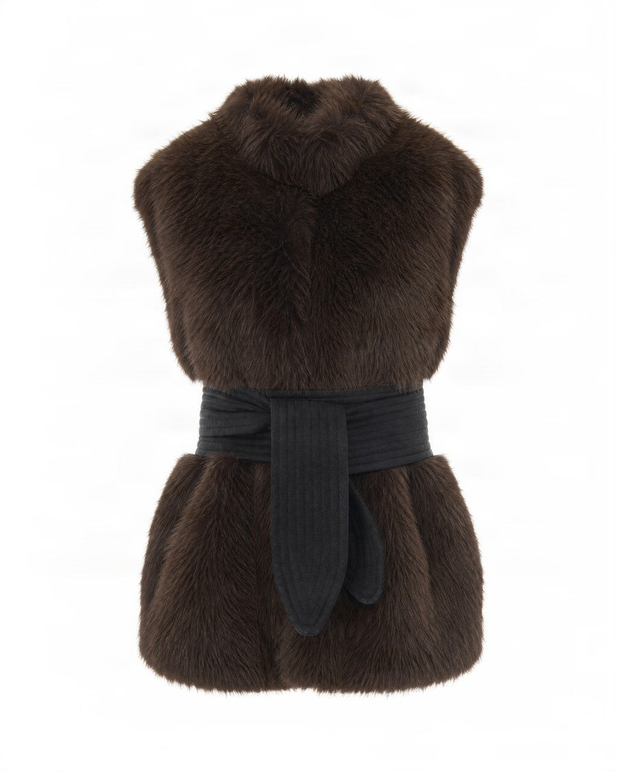 Liu Jo Dark Brown High Collar Faux Fur Vest