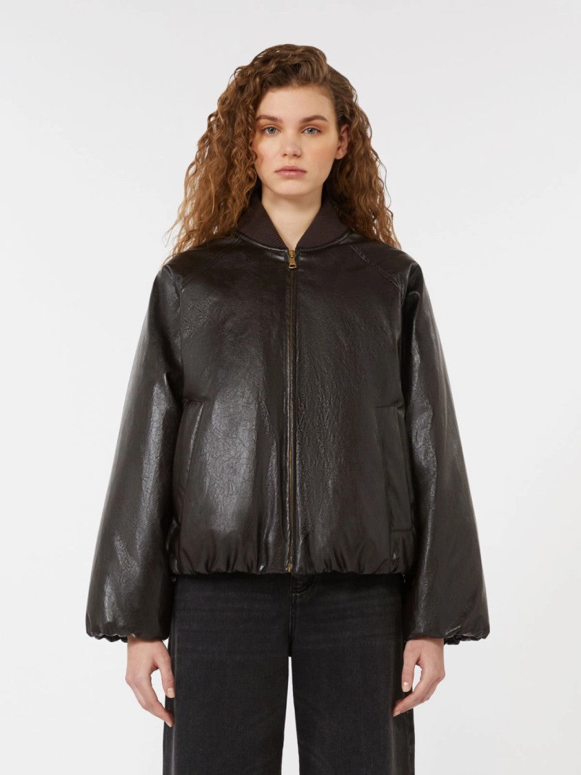 Max Mara Metallic Brown Bomber Jacket With Boxy Silhouette