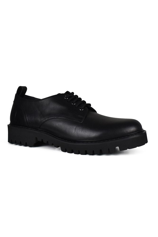 Valentino Garavani Almond Toe Black Leather Derbies