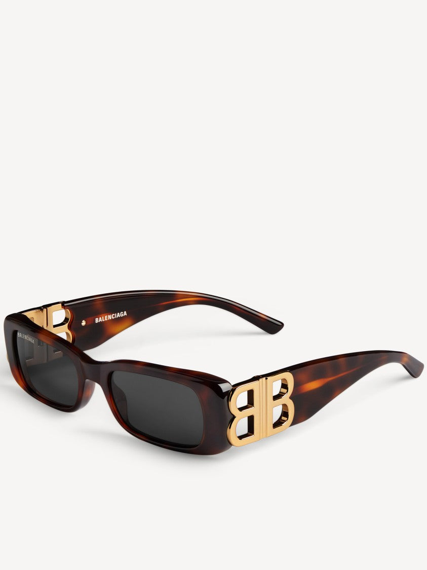 Balenciaga Tortoiseshell Dynasty Rectangle Logo Sunglasses