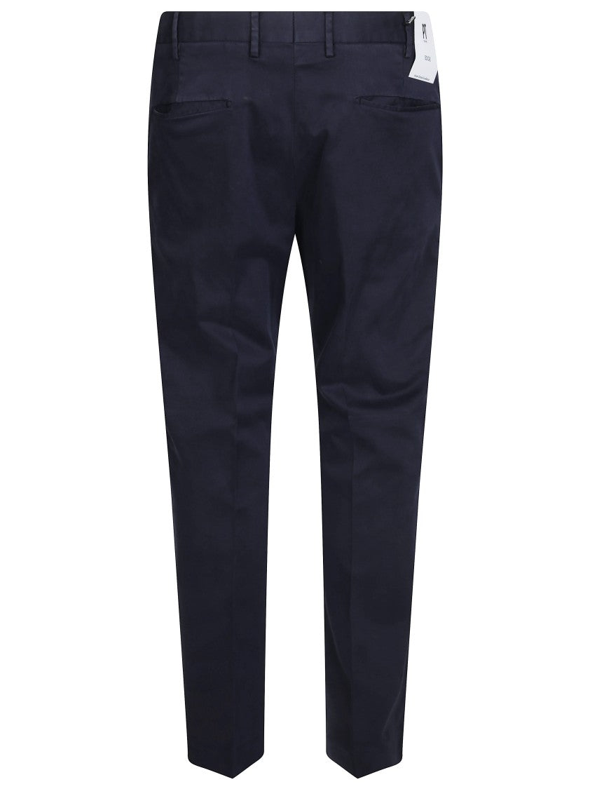 Pt01 Blue Cotton-Blend Slim-Fit Straight-Leg Pants