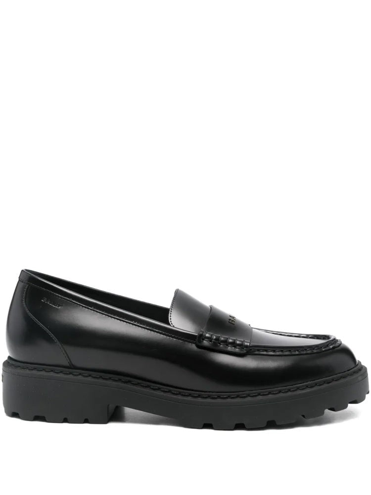 Bally Black Polished Leather Penny Loafers