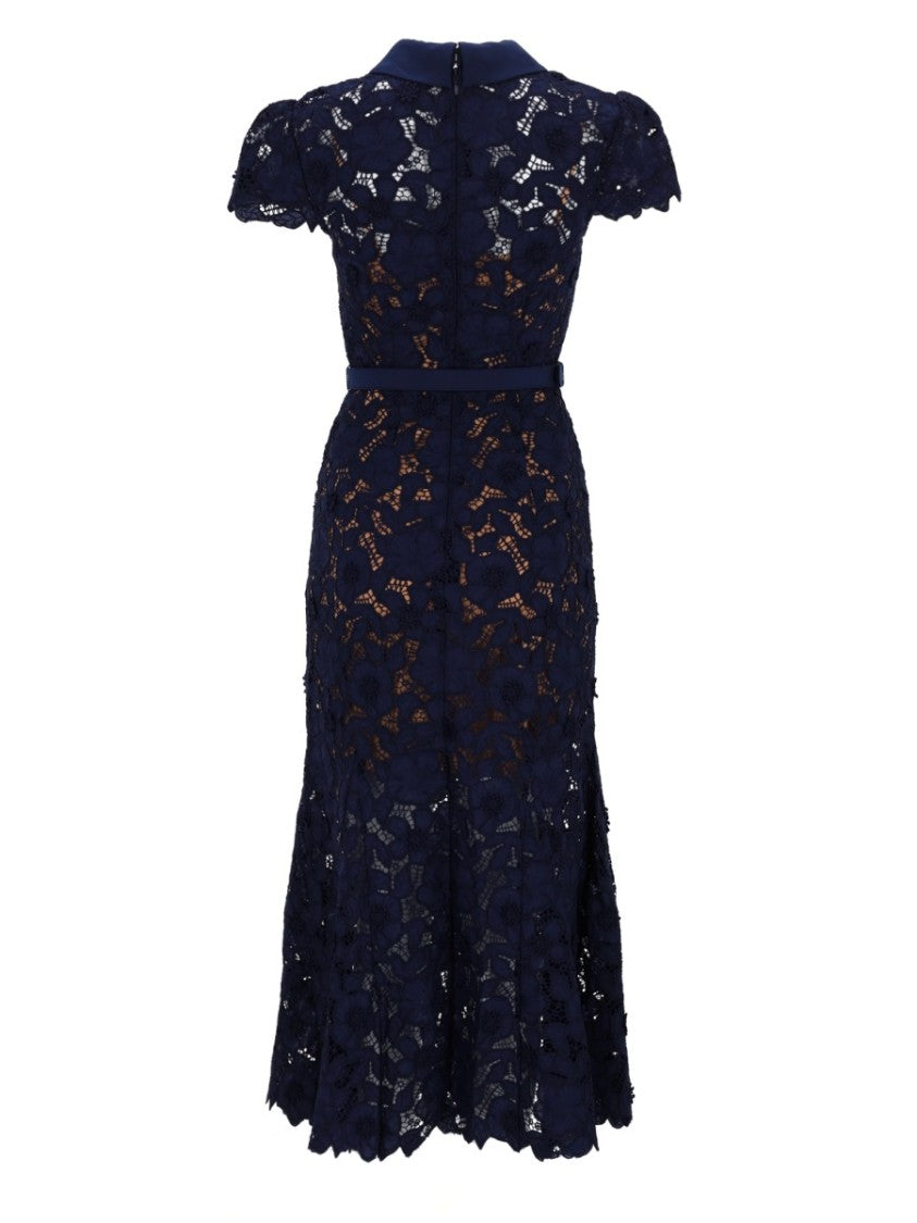 Self-Portrait Lace Polyester Floral Midi Dress