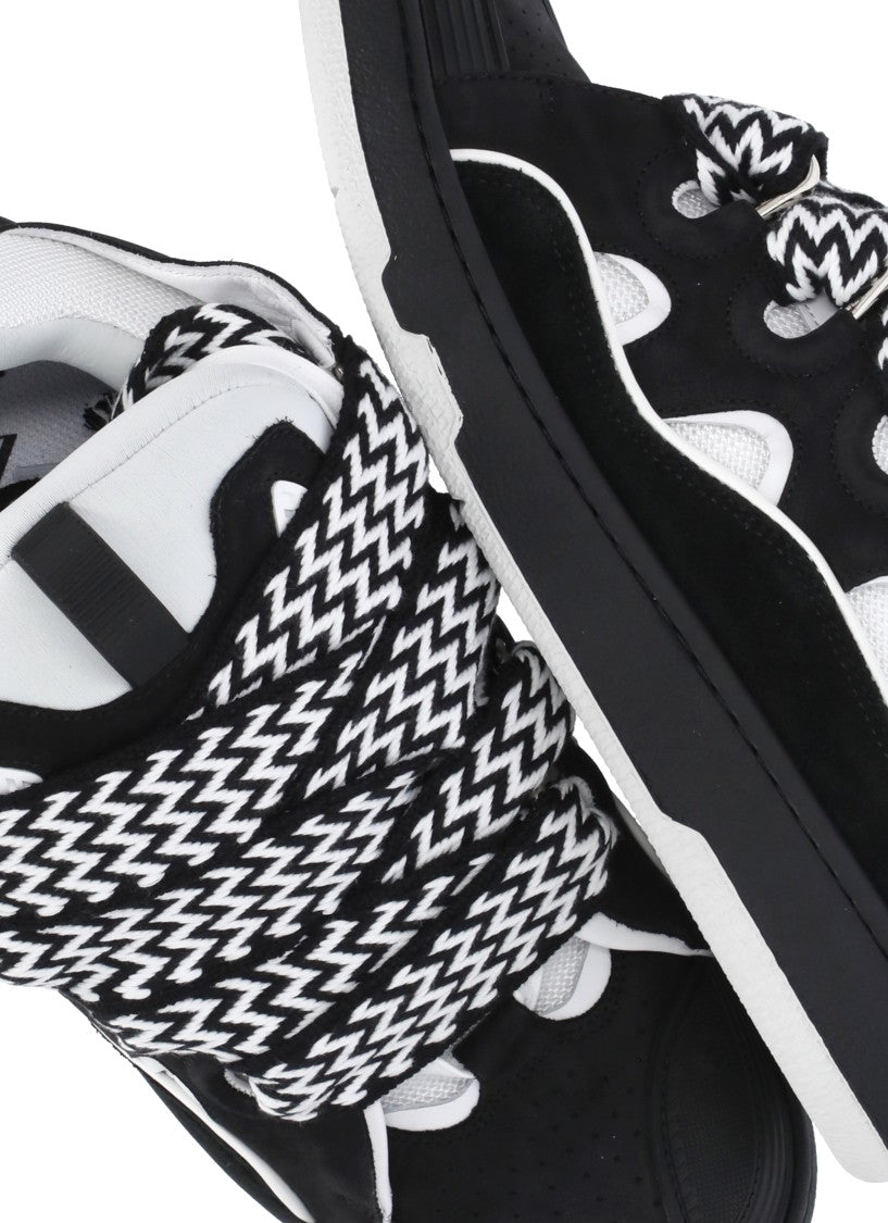 Lanvin Unisex Black And White Sneakers With Herringbone Laces And Breathable Design
