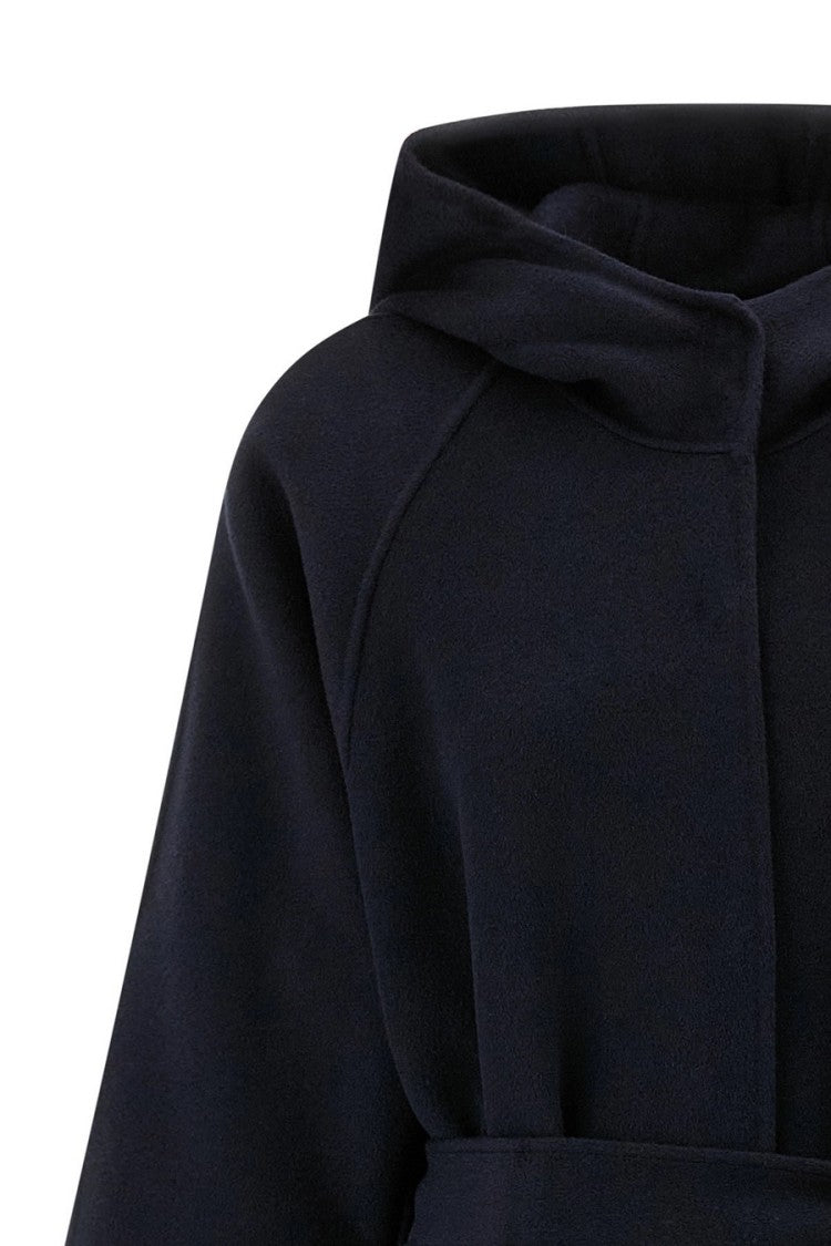 Pinko Navy Hooded Removable Tie Belt Wool-Blend Coat