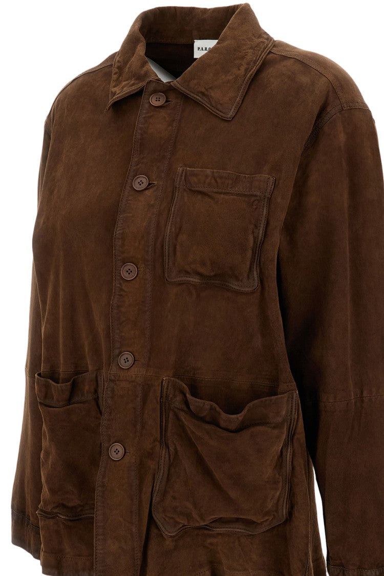 Parosh Brown Suede Leather Shirt-Style Jacket
