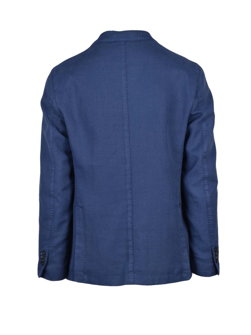 L.B.M. 1911 Blue Cotton Ramie Rounded Blazer Jacket
