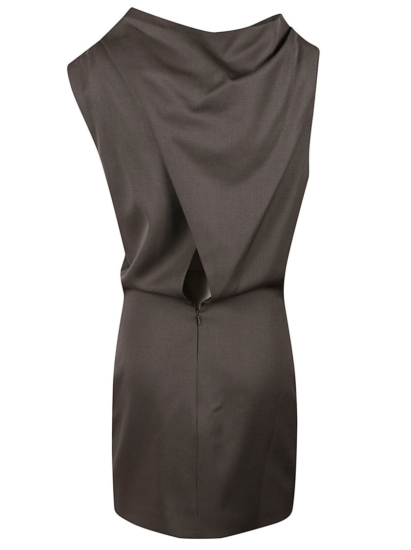 Khaite Satin-Finish Brown Mini Dress With Draped Cowl Neckline