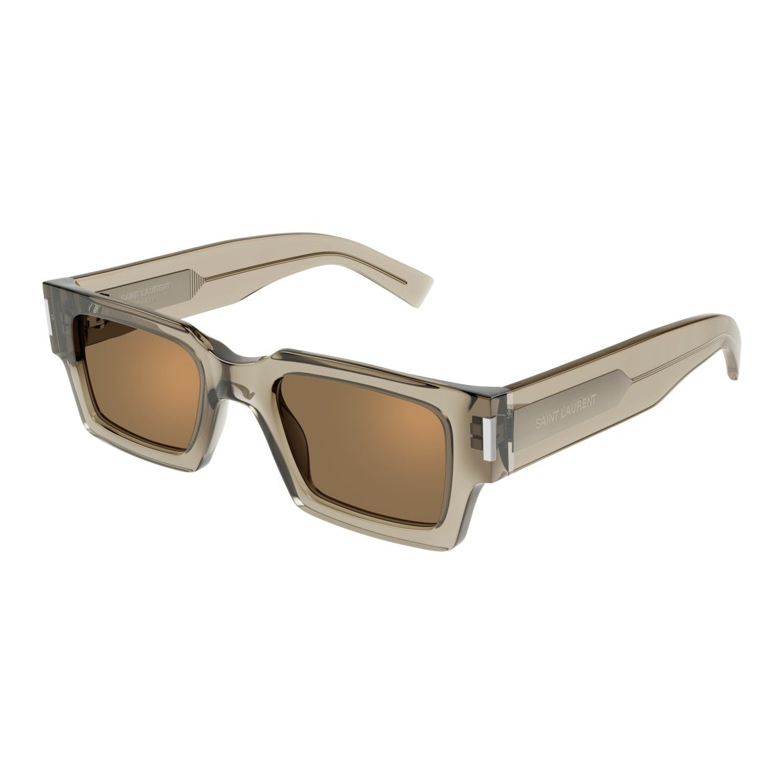 Saint Laurent Rectangular Frame Sunglasses With Translucent Taupe Finish