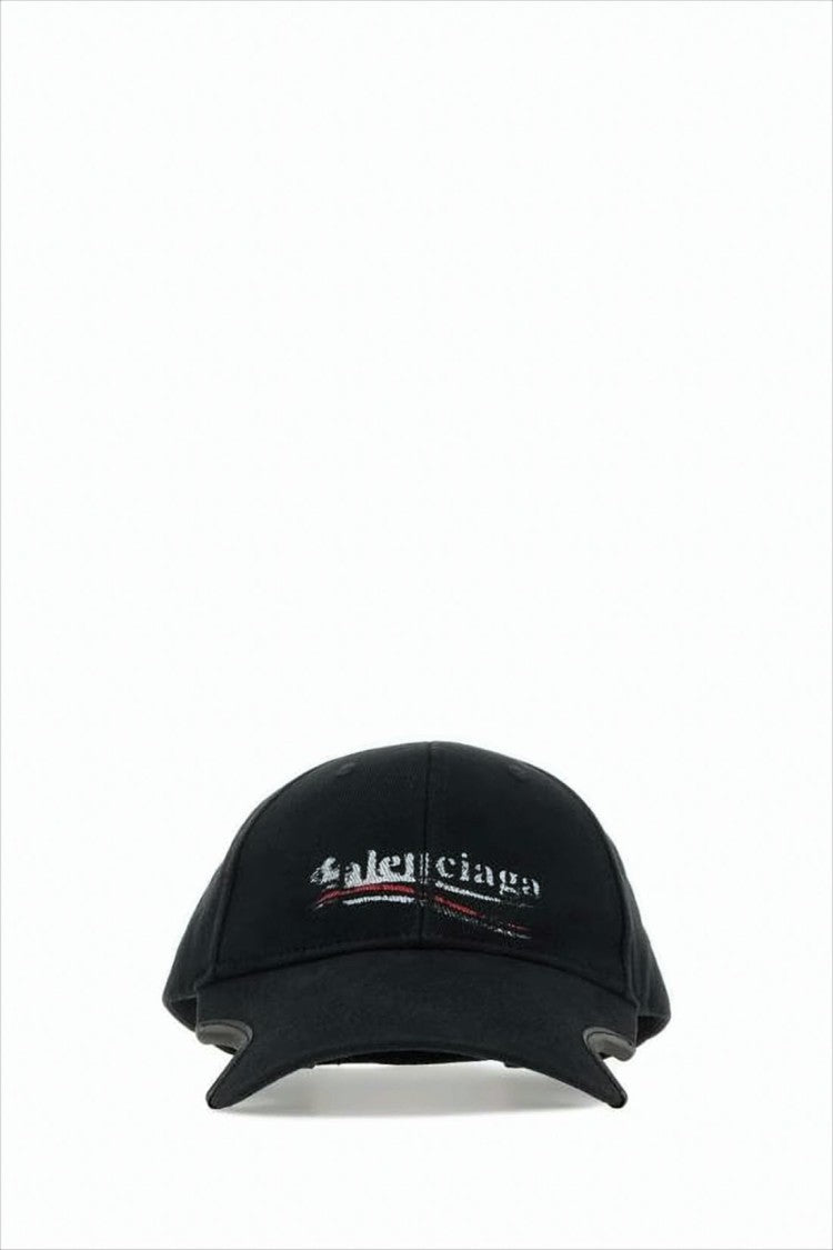 Balenciaga Curved Brim Black Cotton Cap With Distressed Logo