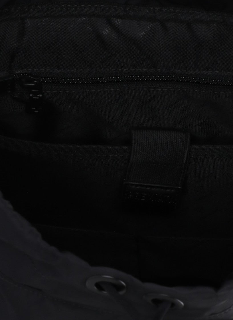 Prmt Black Nylon Backpack With Leather Insert And Versatile Storage