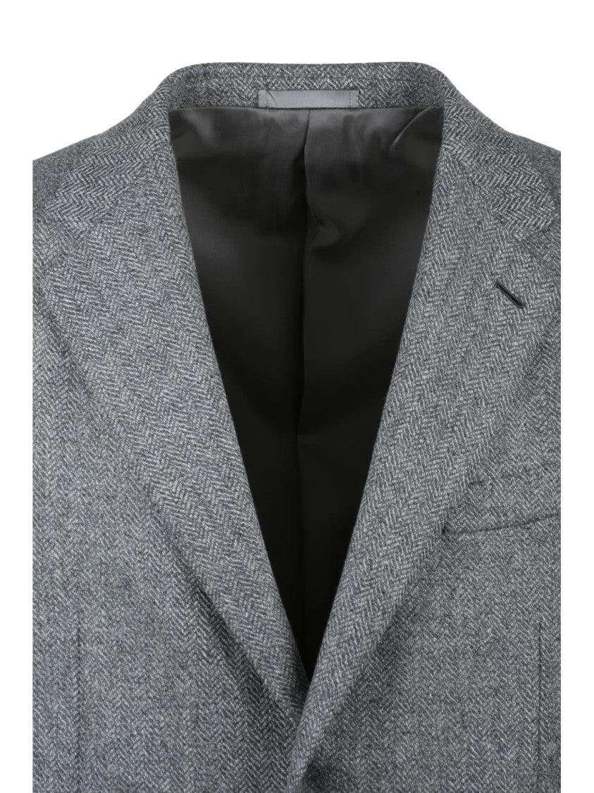 Caruso Rounded Grey Lined Jacket With Notch Lapels And Flap Pockets