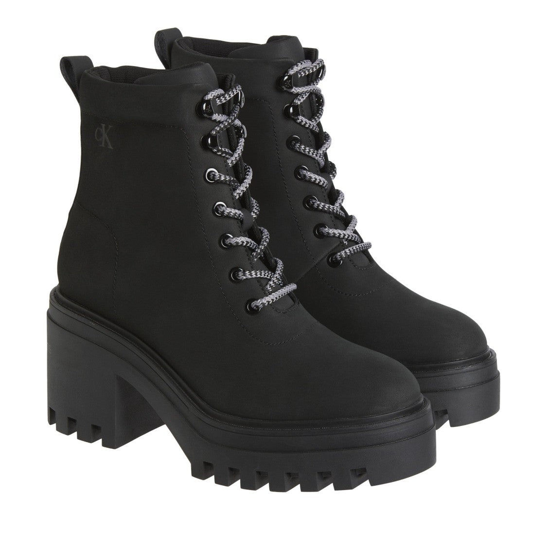 Calvin Klein Jeans Black Chunky Lace-Up Rugged Sole Leather Ankle Boots