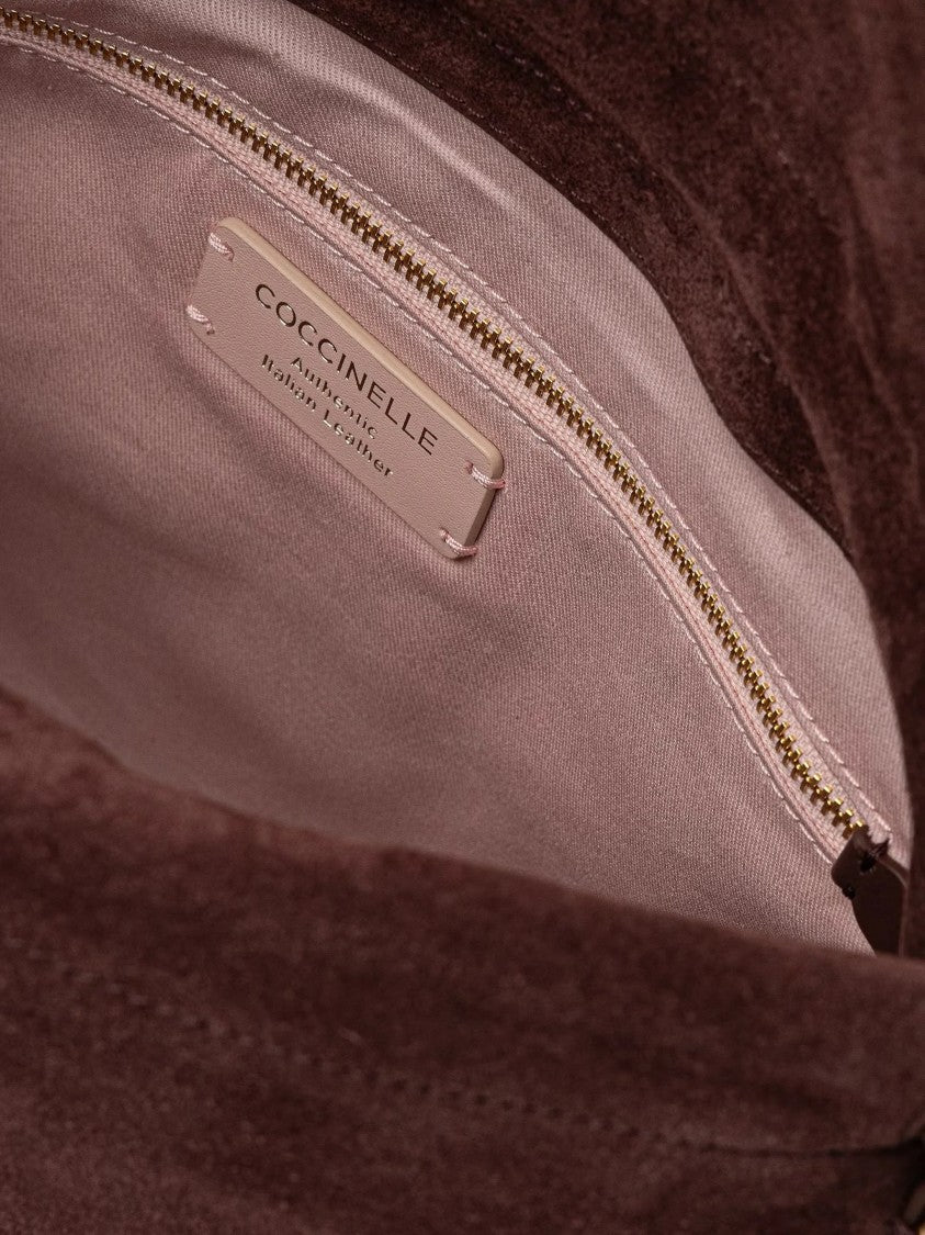 Coccinelle Lidia Rectangular Logo Embossed Suede Shoulder Bag