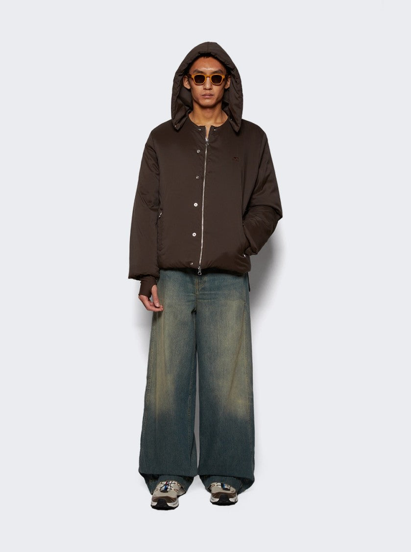 Courrèges Nylon Hooded Puffer Jacket Coffee