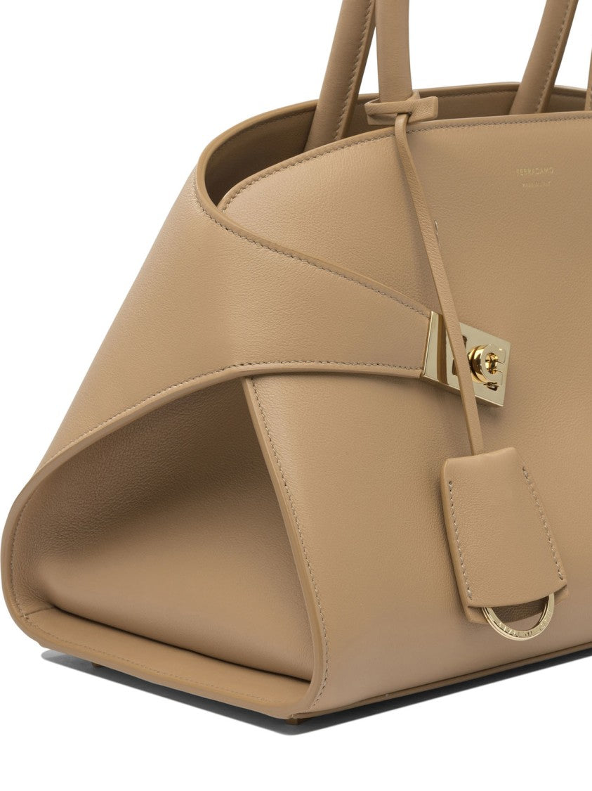 Ferragamo Structured Neutral Leather Shoulder Bag