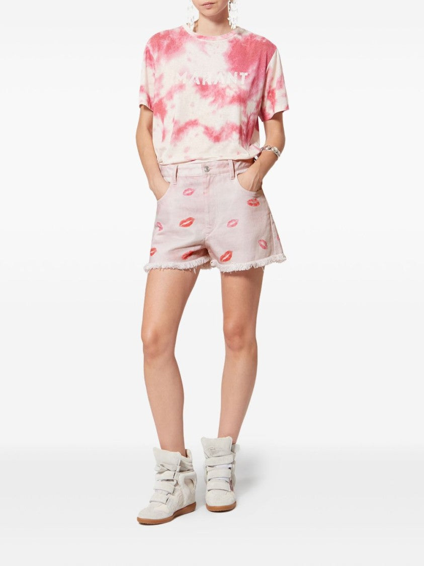 Isabel Marant Étoile Pink Lesia Frayed Lip Print Shorts