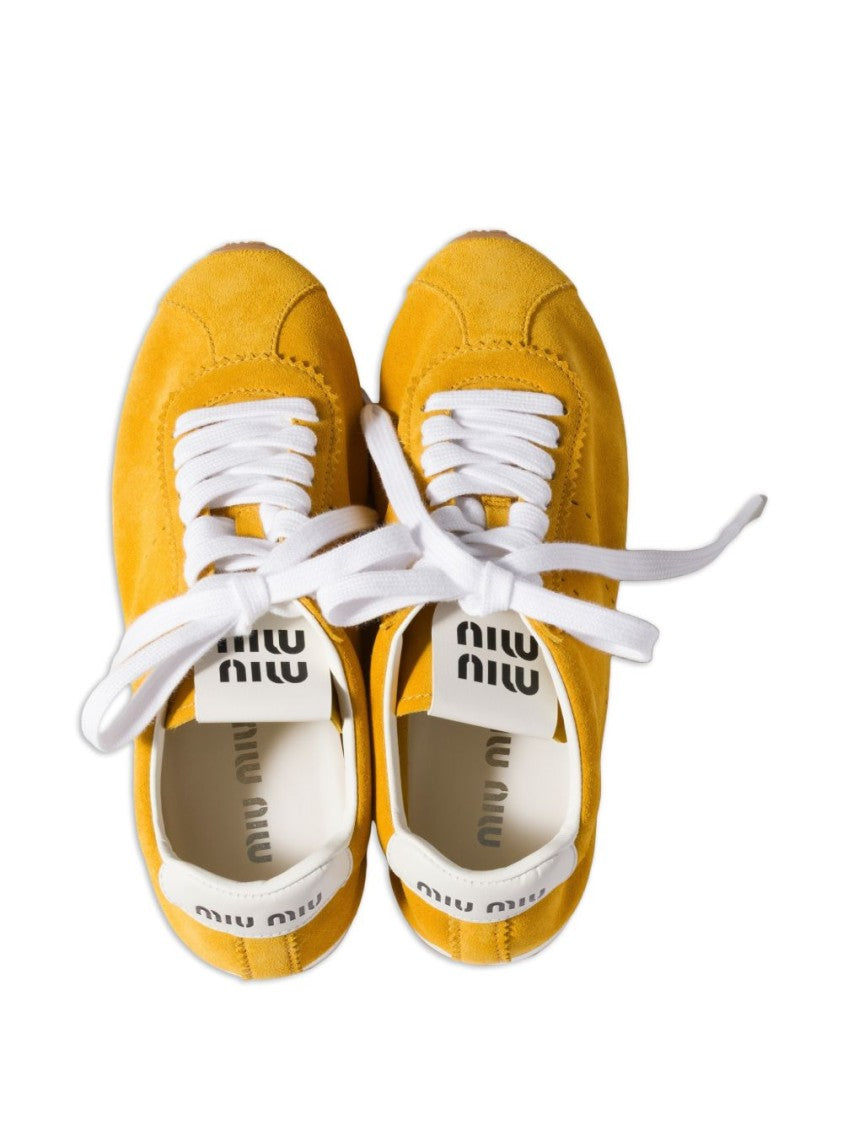 Miu Miu Low-Profile Suede Upper Branded Heel Tab Flats