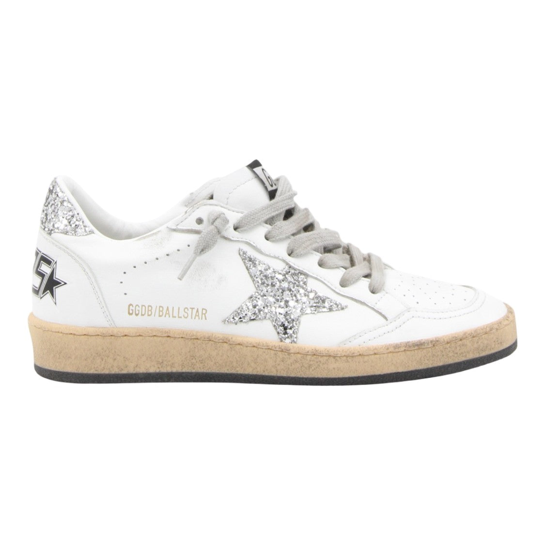 Golden Goose White Leather Sneakers With Glitter Accents