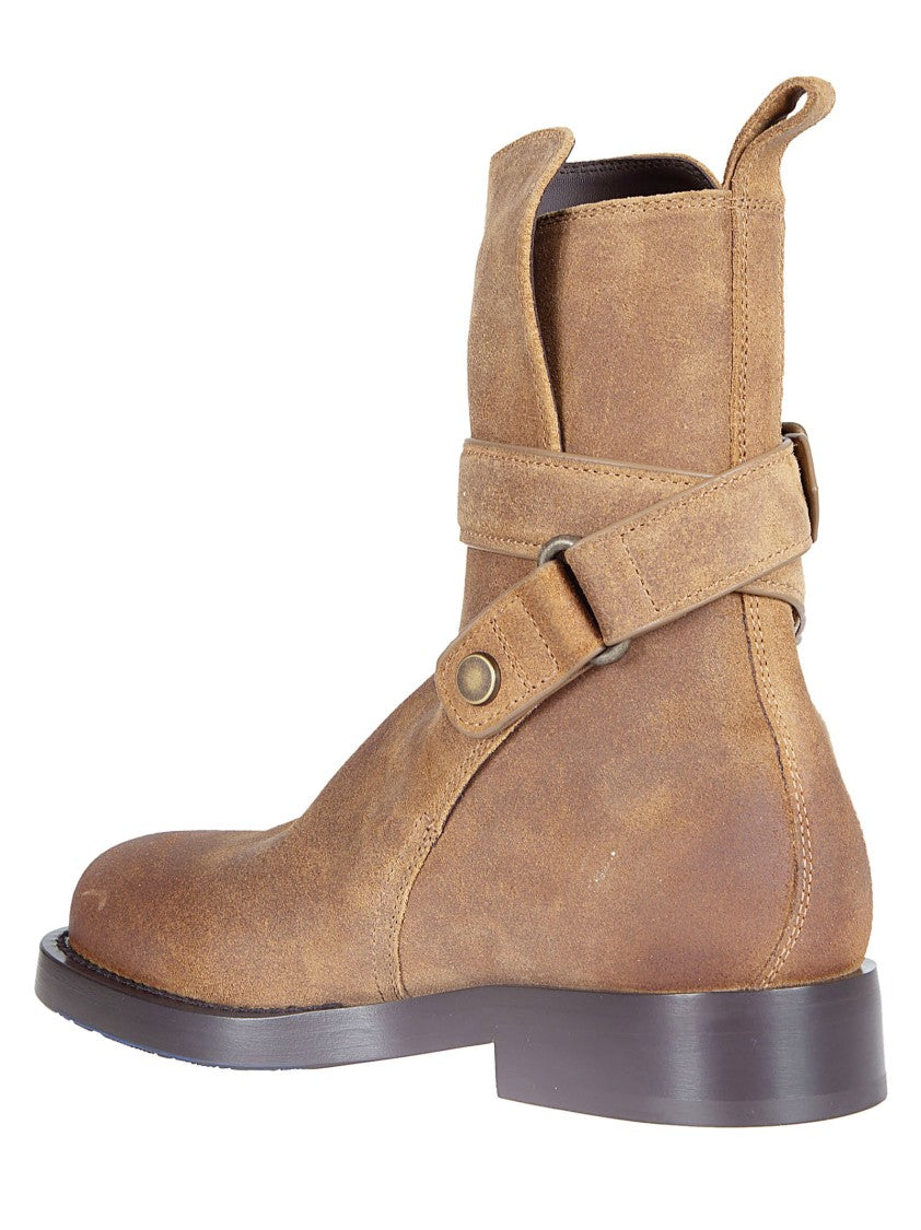 Burberry Round Toe Ankle Boots With Adjustable Straps And Metal Buckles