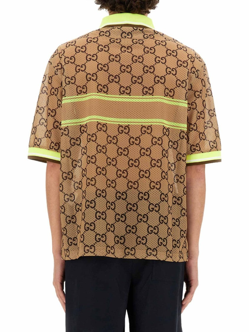 Gucci Brown Gg Print Polyester Monogram Polo Shirt