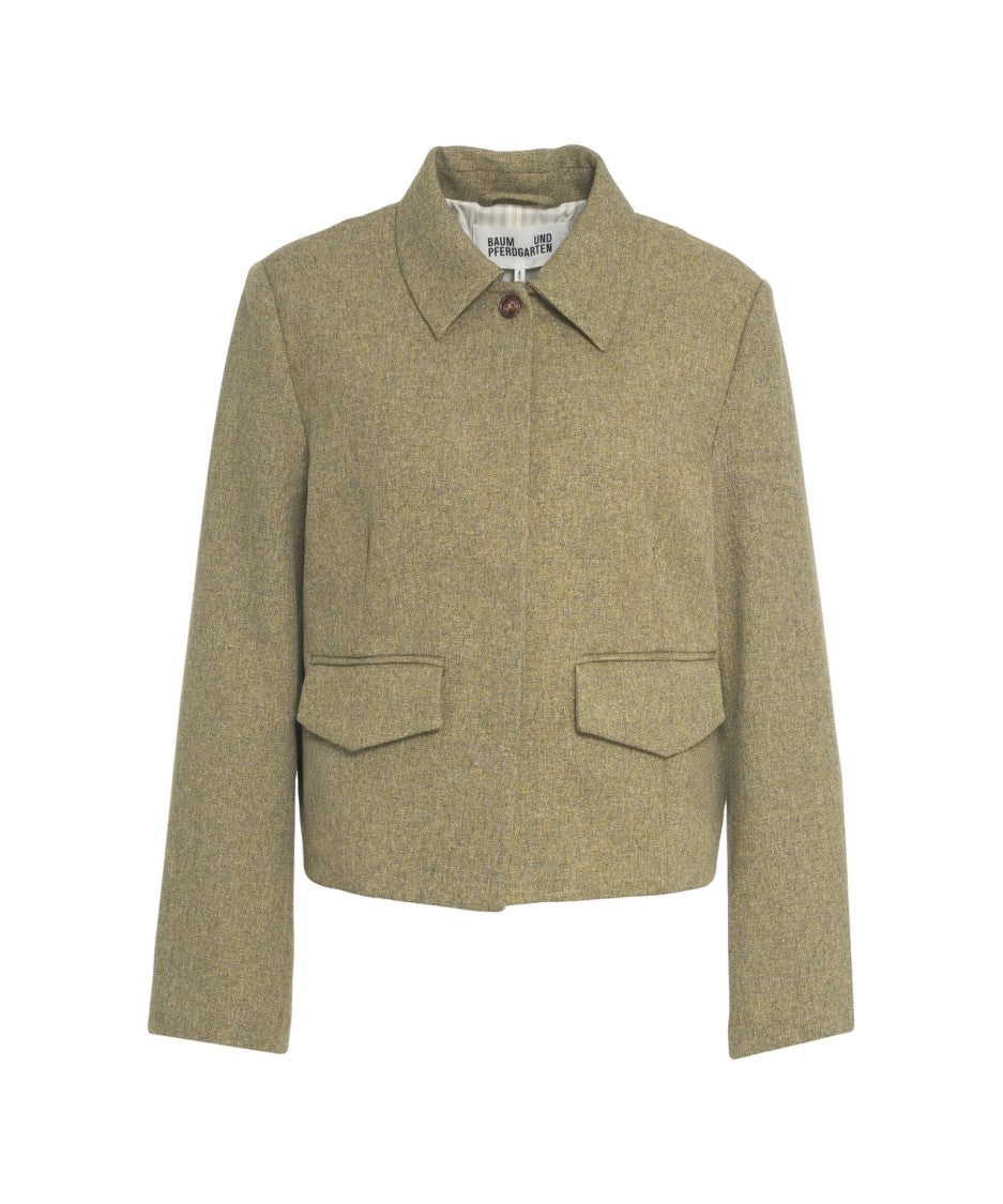 Baum Und Pferdgarten Cropped Green Blazer With Structured Collar
