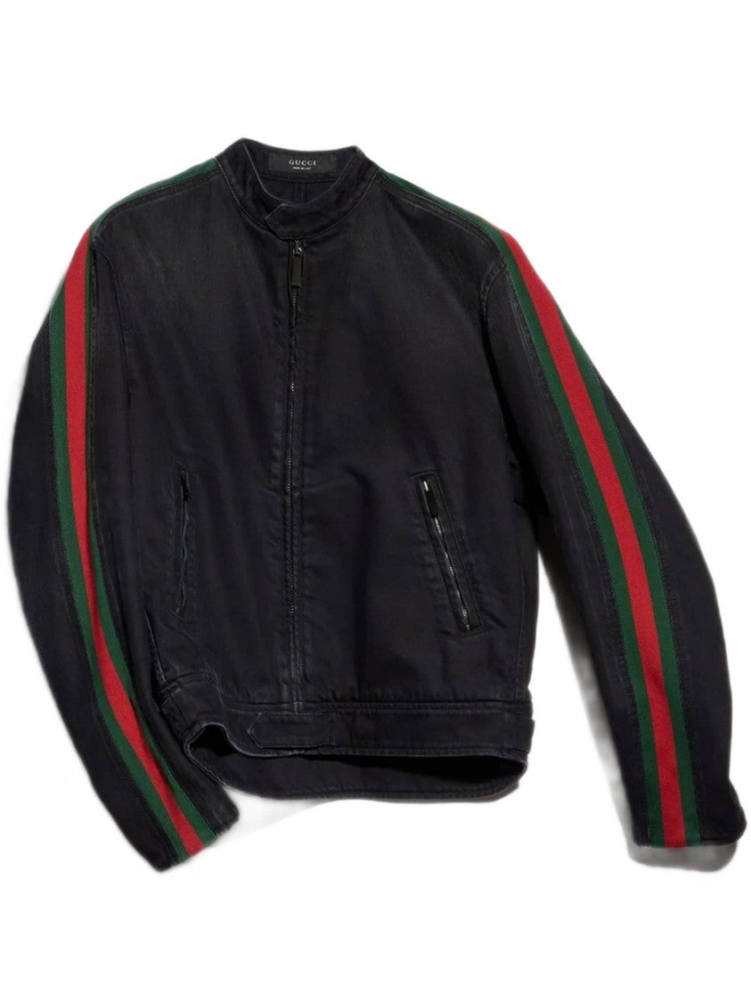 Gucci Biker Jacket With Bold Stripe Accents