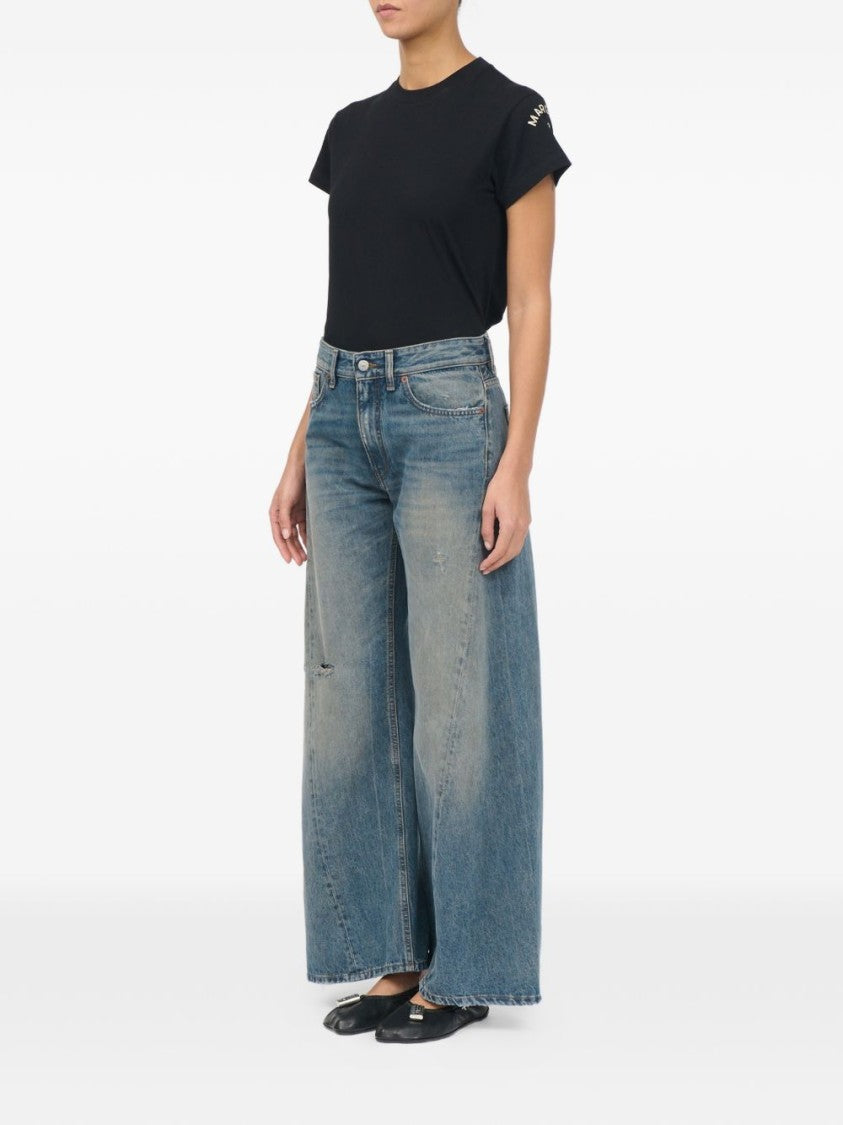 Mm6 By Maison Margiela Blue Wide-Leg High-Waist Distressed Jeans