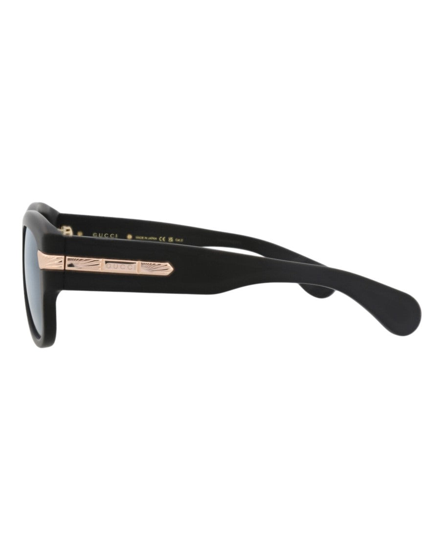 Gucci Square-Frame Sunglasses With Blue Tinted Lenses And Rose Gold Accents
