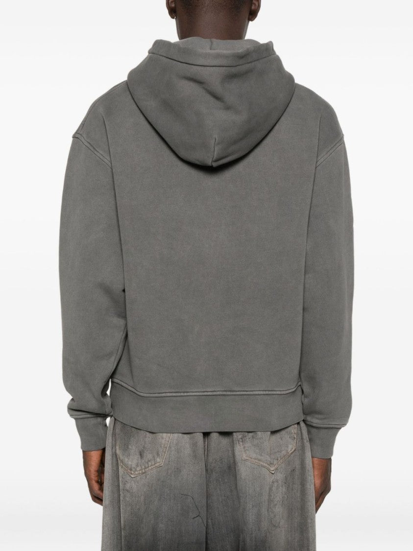 Palm Angels Hooded Grey Cotton Sweatshirt With Graphic Logo