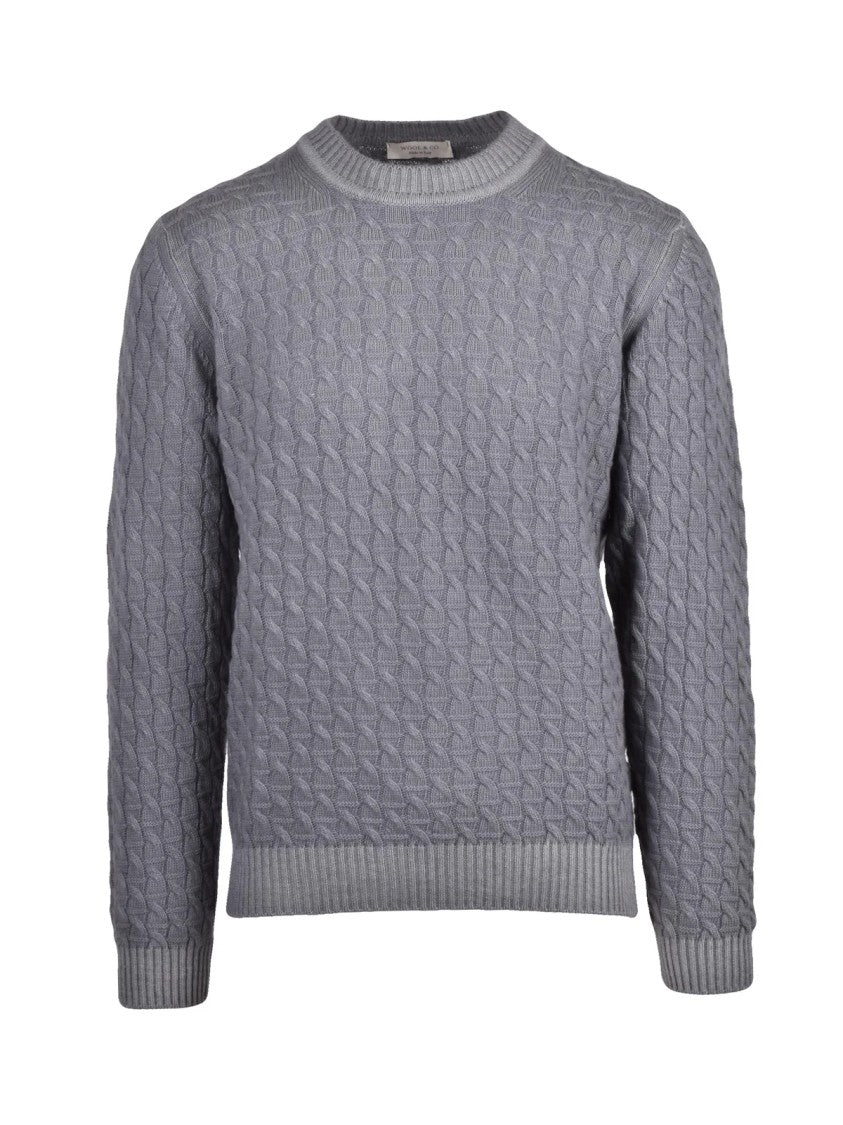 Wool & Co Textured Cable Knit Crew Neck Sweater With Tone-On-Tone Embroidery