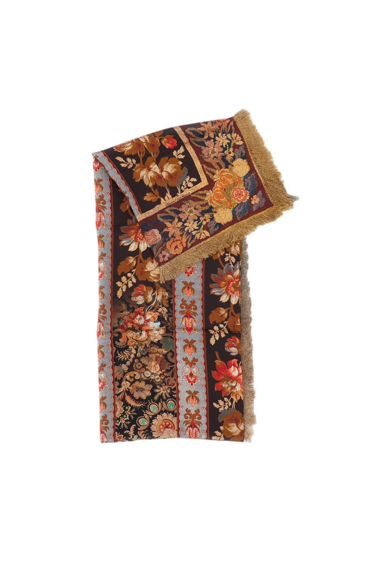 Pierre-Louis Mascia Multicolor Floral Print Fringed Silk Shawl