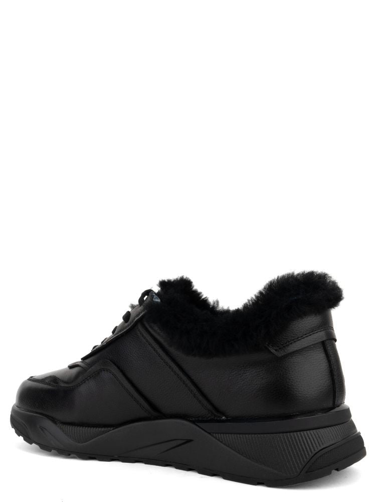 Sergio Moretti Black Leisure Leather Fur-Lined Sneakers