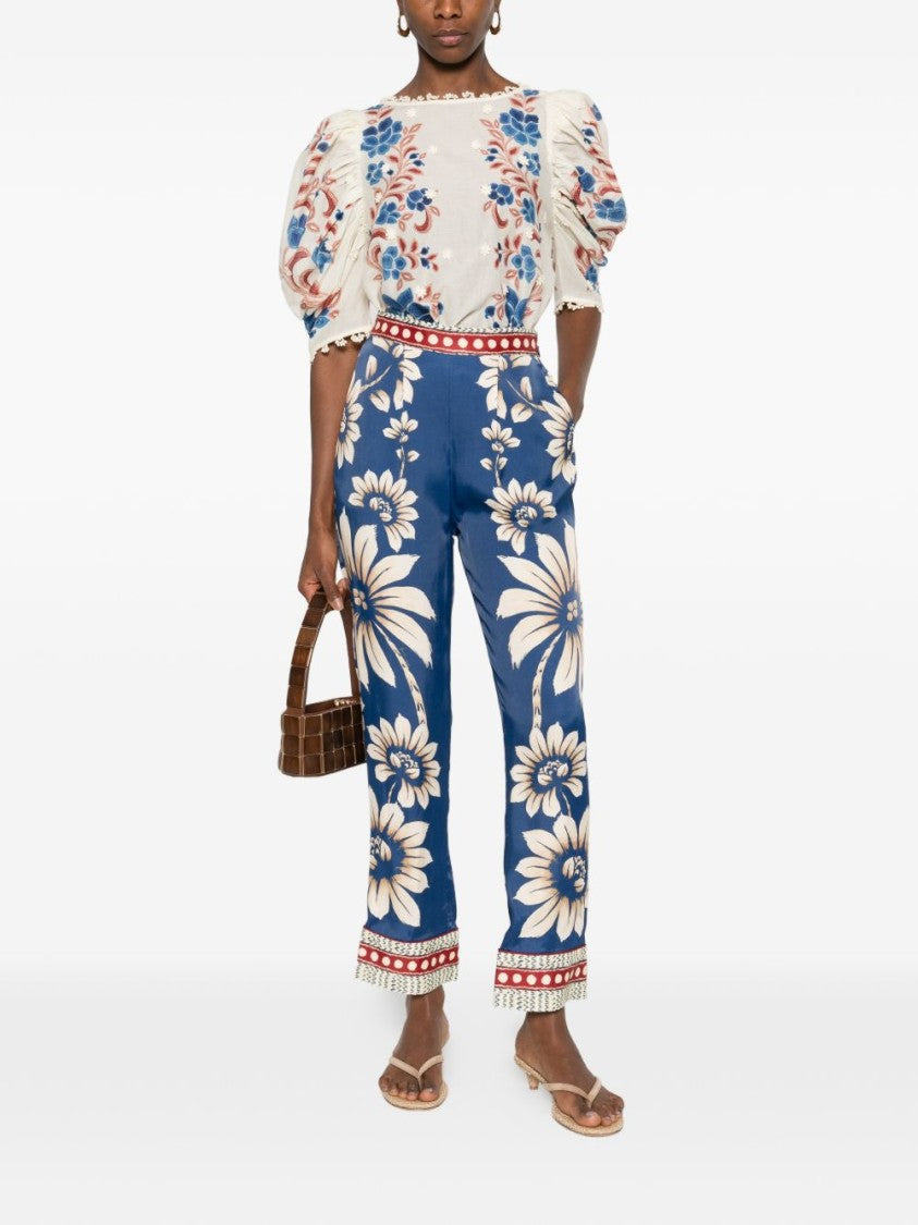 Farm Rio Vibrant Blue Floral Print Luna Pajama Pants