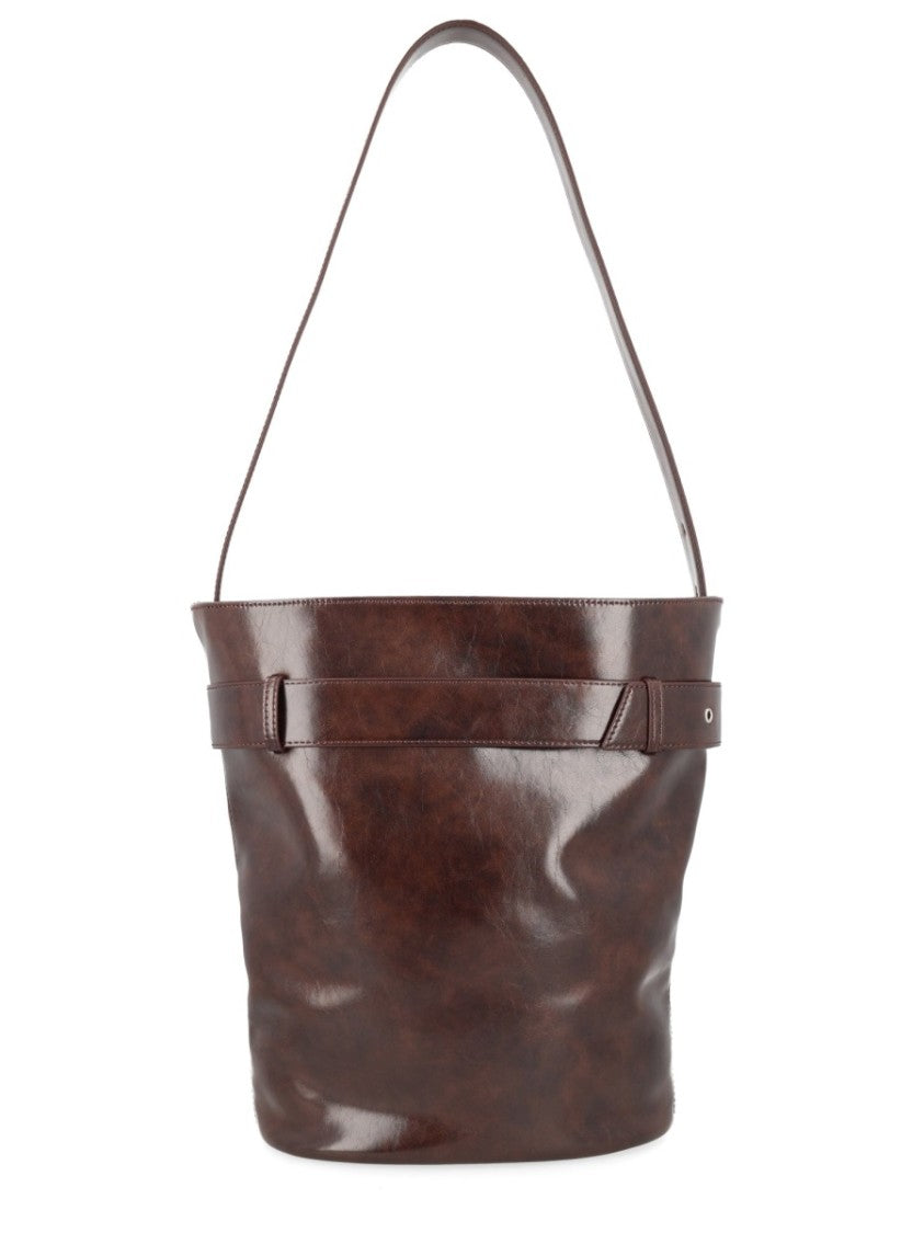 Osoi Brocle Dark Brown Polished Cow Leather Bucket Bag
