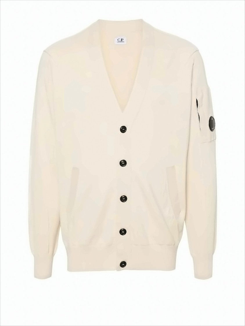 C.P. Company V-Neck Cotton Knit Cardigan With Iconic Sleeve Pocket