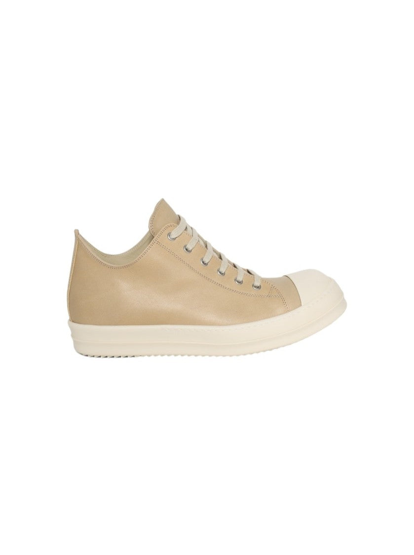 Rick Owens Hollywood Leather Low Sneakers Parchment And Milk