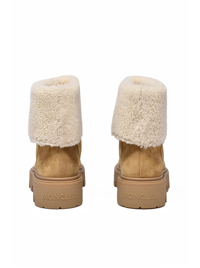 Moncler Beige Suede Fold-Over Ankle Boots