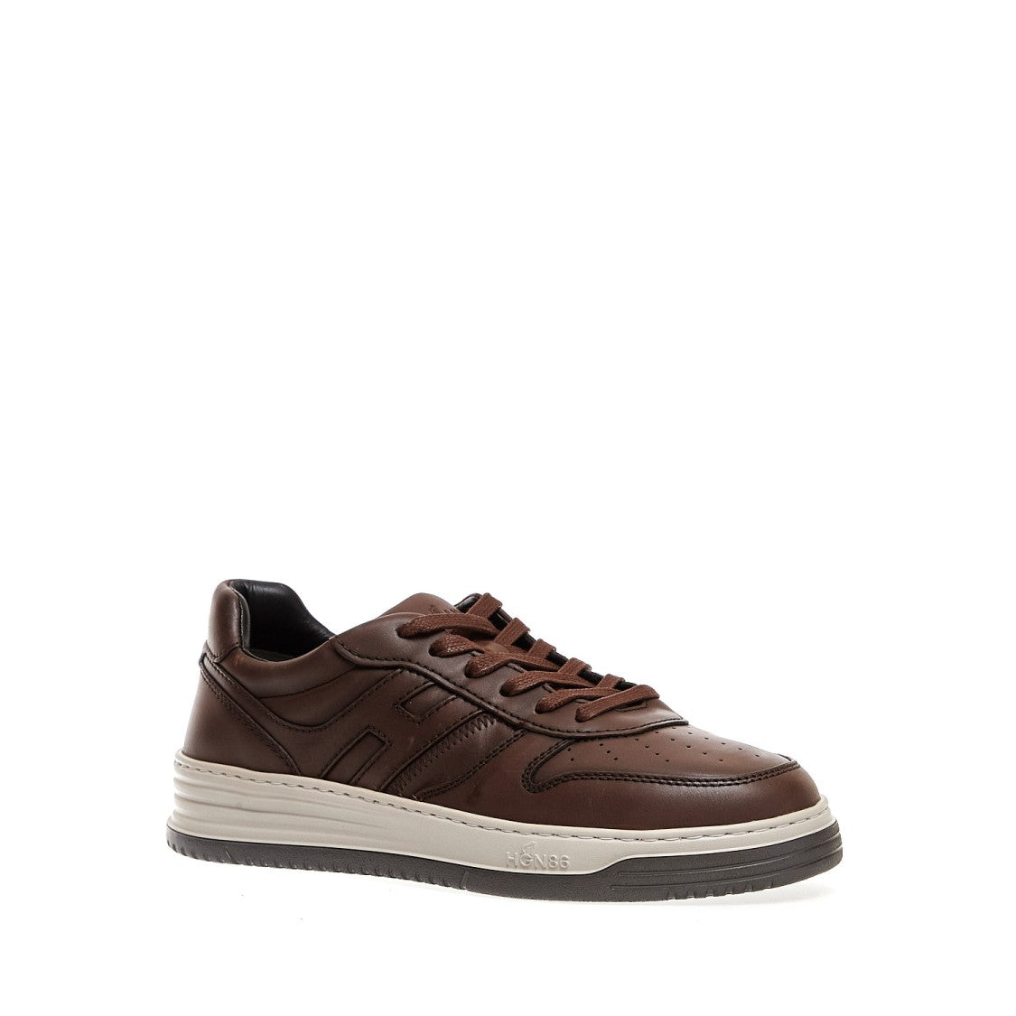 Hogan Brown Leather Basket Sneakers