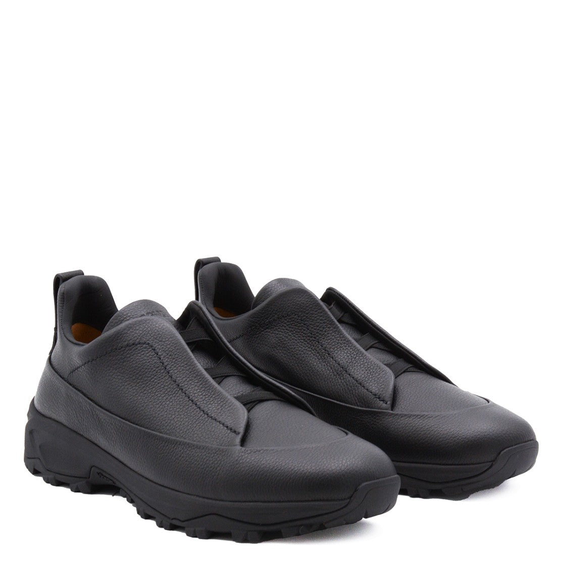 Zegna Black Leather Monte Sneakers With Slip-On Design