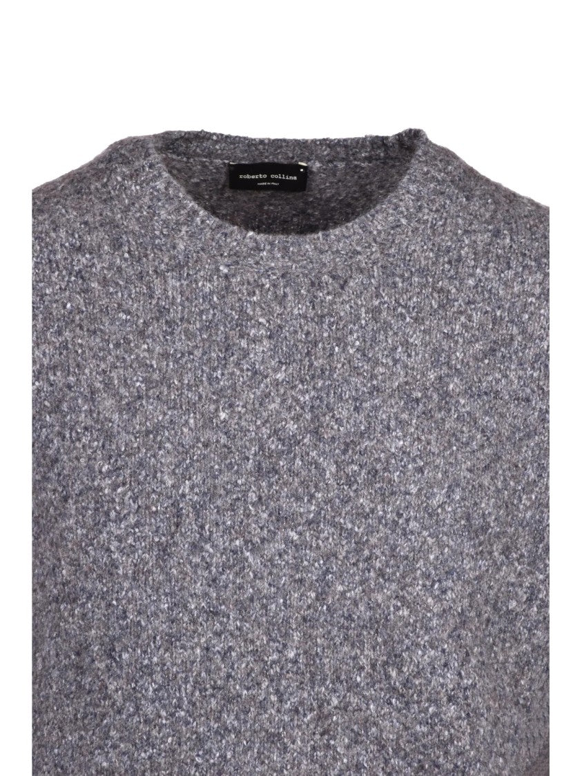 Roberto Collina Grey Textured Knit Cotton-Blend Crewneck Sweater