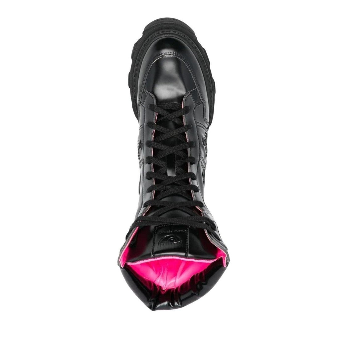 Chiara Ferragni Black Glossy Padded Collar Lace-Up Ankle Boots