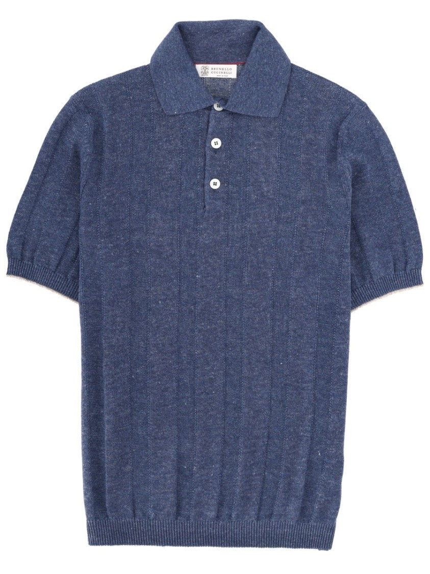 Brunello Cucinelli Textured Short-Sleeve Linen-Blend Knit Polo Shirt