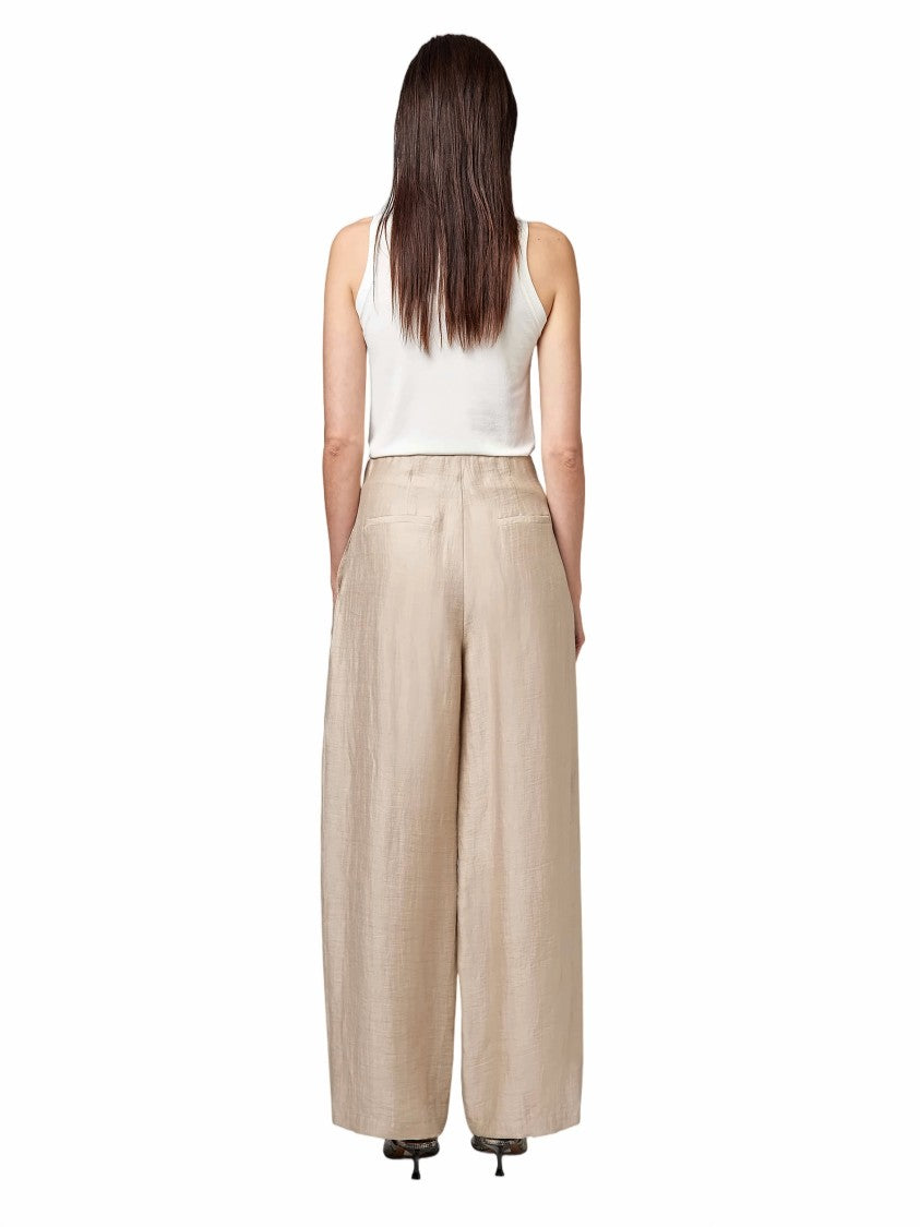 Alpha Studio High-Waisted Pleated Linen Wide-Leg Pants