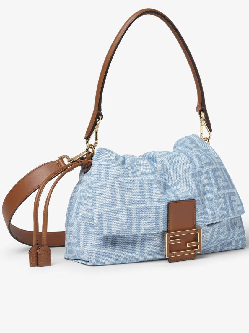 Fendi Soft Slouchy Baguette Bag With Monogram Pattern And Gold-Tone Clasp