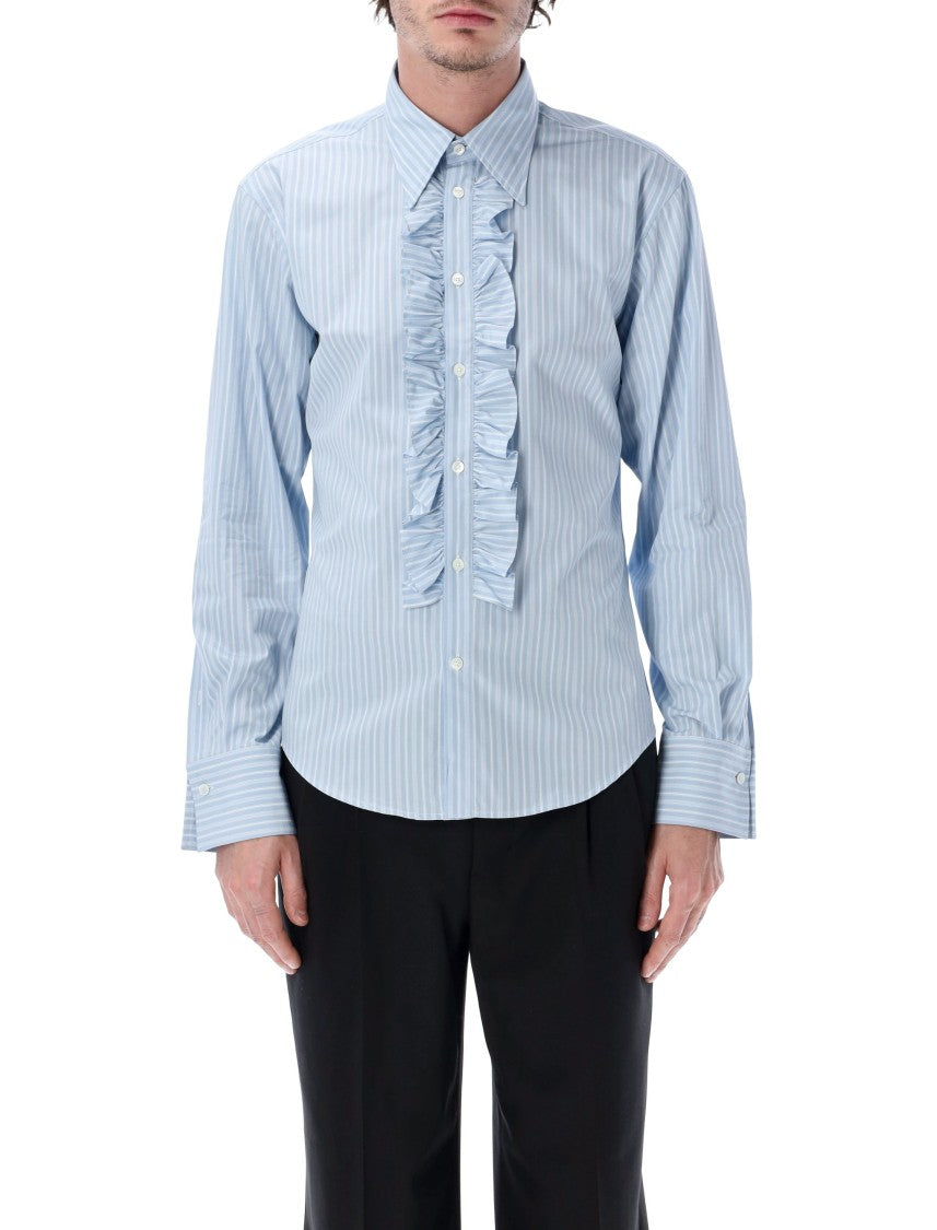 Ami Paris Ruffled Striped Cotton Long Shirt