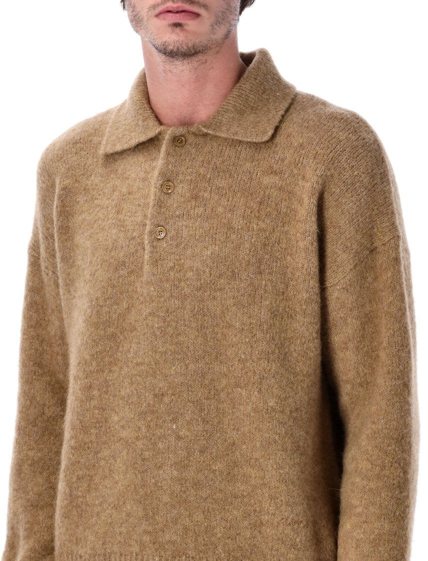 Ami Grey Wool And Alpaca Polo Sweater